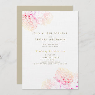 Invitation Peonies Blush Gold Élégant Mariage classique moder