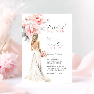 Invitation Peonies Blush Rose Bride robe FÊTE DES MARIÉES