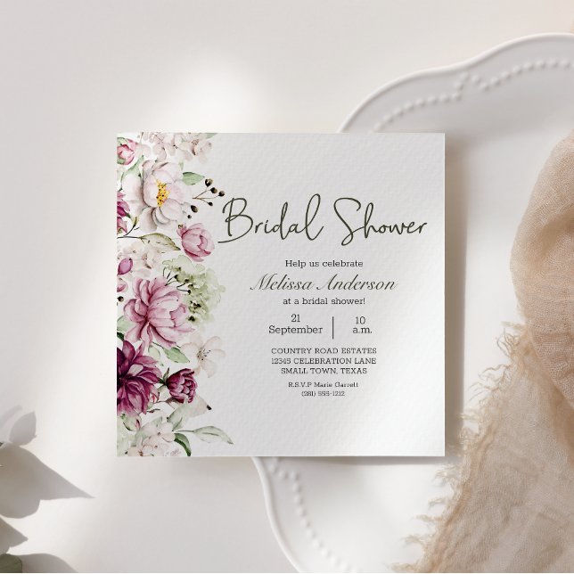 Invitation Peonies Bourgogne rose Fête des mariées florale (Créateur téléchargé)