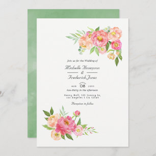 Invitation Peonies d'aquarelle de printemps QR Code RSVP Mari