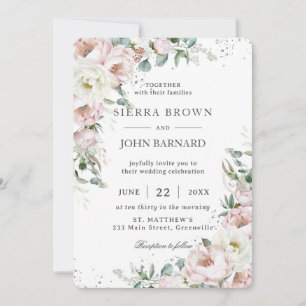 Invitation Peonies d'ivoire rose doux Mariage floral