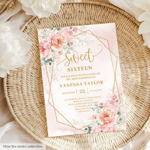 Invitation Peonies d'or rose pâle minimaliste doux 16 Invitat