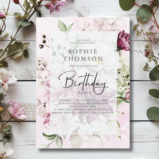 Invitation Peonies élégant anniversaire (Créateur téléchargé)