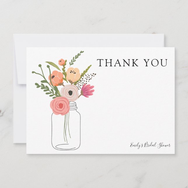 Invitation Peonies en Mason Jar Merci (Devant)