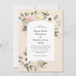 Invitation Peonies et Anémones en fleur Mariage Blush