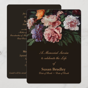 Invitation Peonies Floral Peinture 2 Service Mémorial
