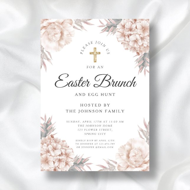 Invitation Peonies florales modernes Brunch religieux de Pâqu (Modern Floral Peonies Religious Easter Brunch Invitation)