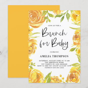 Invitation Peonies jaunes et Rose Floral Wreath Baby Brunch