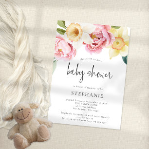 Invitation Peonies Jaunes Roses Modernes Baby shower Floral
