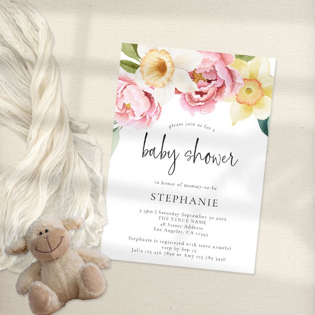 Invitation Peonies Jaunes Roses Modernes Baby shower Floral (Créateur téléchargé)