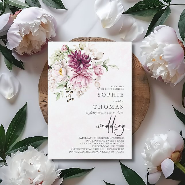 Invitation Peonies mariage élégant (Créateur téléchargé)