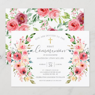 Invitation Peonies printanières Première communion florale