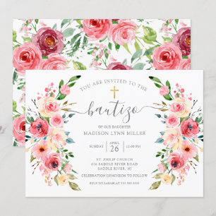 Invitation Peonies Rose Floral Espagnol Baptême