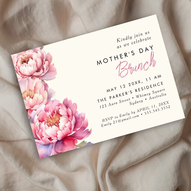 Invitation Peonies rose moderne brunch des mères florales (Créateur téléchargé)
