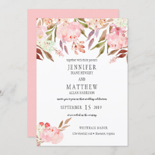Invitation Peonies rose moderne Fleur sauvage Mariage de verd