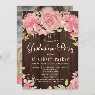 Invitation Peonies rose rousse rustique Fête de graduation PH