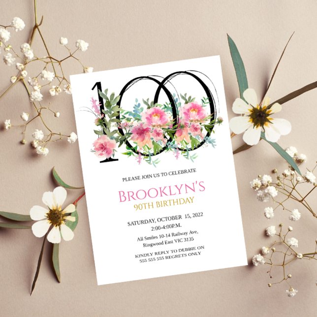 Invitation Peonies roses 100e anniversaire (Créateur téléchargé)