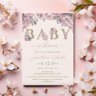 Invitation Peonies roses douces Élégant Baby shower Floral