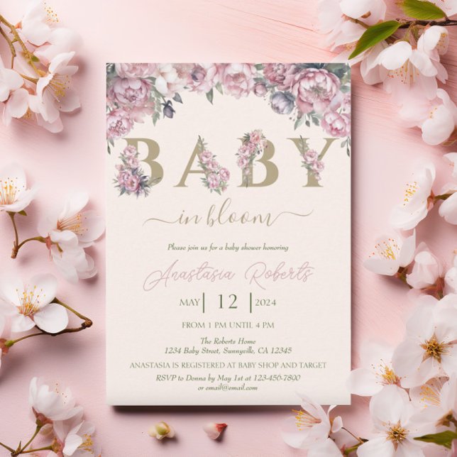 Invitation Peonies roses douces Élégant Baby shower Floral (Créateur téléchargé)