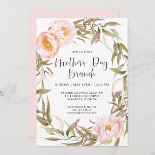 Invitation Peonies roses Fleur Wreath Fête des mères Brunch