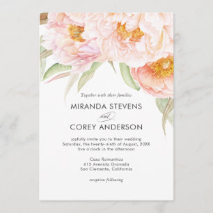 Invitation Peonies roses luxuriantes Aquarelle Mariage Floral