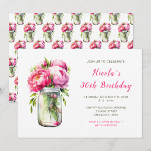 Invitation Peonies roses Mason Jar fête d'anniversaire