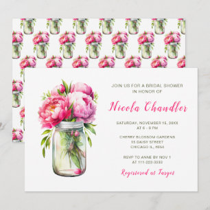 Invitation Peonies roses Mason Jar Fête des mariées