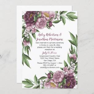 Invitation Peonies Roses Mauve Réception Verdure Seulement