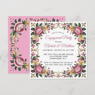 Invitation Peonies roses Rococo Frame Engagement