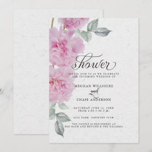 Invitation Peonies roses romantiques Papier de riz BarefootBr