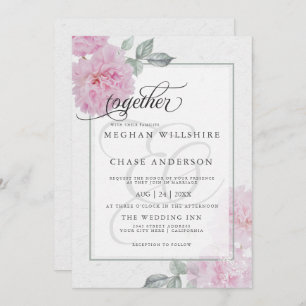 Invitation Peonies roses romantiques Papier de riz BarefootBr