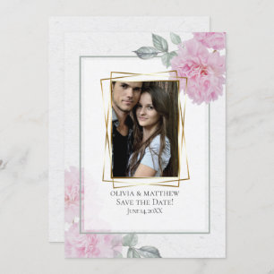 Invitation Peonies roses romantiques Papier de riz BarefootBr