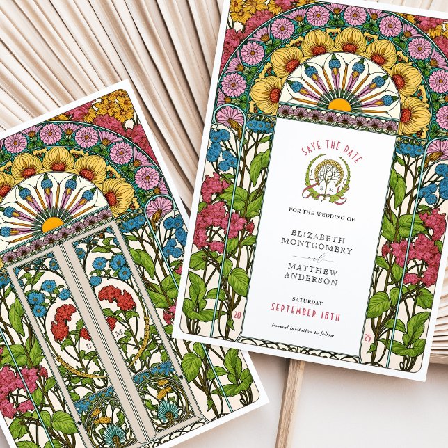 Invitation Peonies, Roses & Sun Art Nouveau Enregistrer la da (Créateur téléchargé)