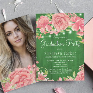 Invitation Peonies rousses rose rustique Fête de graduation P