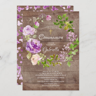 Invitation Peonies rustiques Floral Wreath Communion Invitati