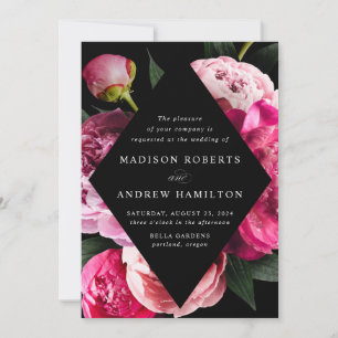 Invitation Peonies Vibrantes Mariage de cadre Floral Diamant 