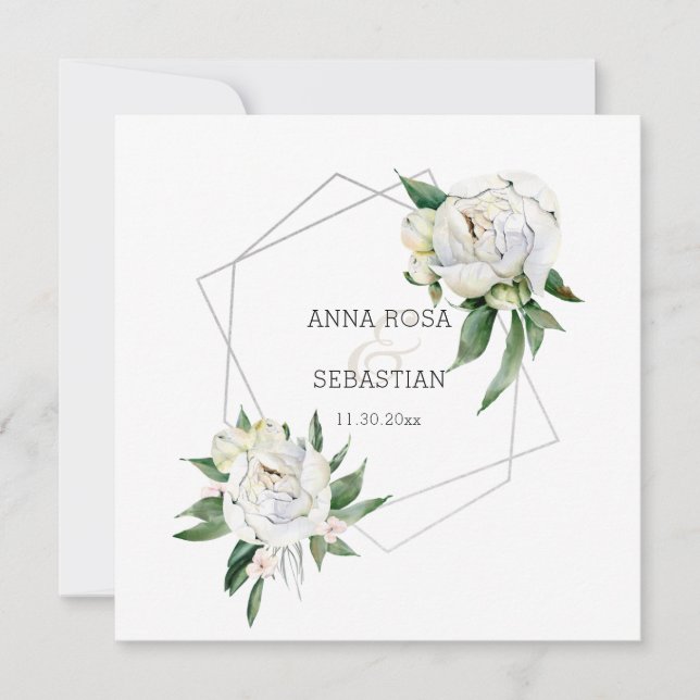 Invitation *~* PEONY AR15 Floral QR RSVP Mariage de trame (Devant)