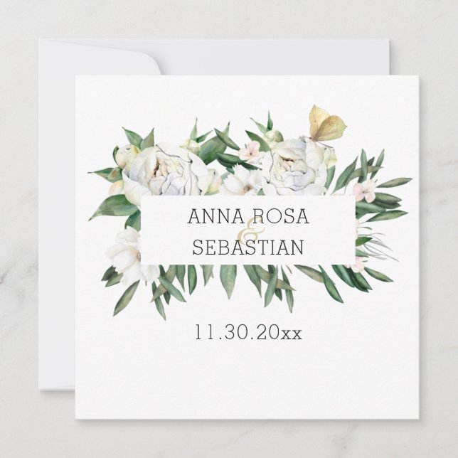 Invitation *~* PEONY AR15 QR PHOTO RSVP Floral Mariage Invita (Devant)