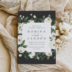 Invitation Peony blanc Carré Mariage de cadre Floral