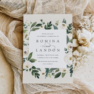 Invitation Peony blanc   Carré Mariage de cadre Floral