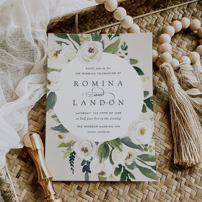 Invitation Peony blanc | Mariage à cadre floral rond (Créateur téléchargé)