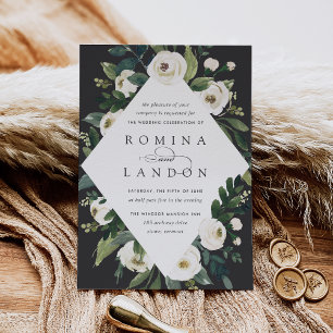 Invitation Peony blanc   Mariage de cadre fleuri géométrique