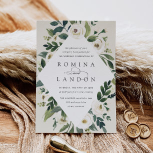 Invitation Peony blanc   Mariage de cadre fleuri géométrique