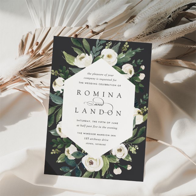 Invitation Peony blanc | Mariage de cadre fleuri géométrique (Créateur téléchargé)