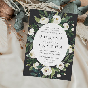 Invitation Peony blanc   Mariage floral à cadre ovale