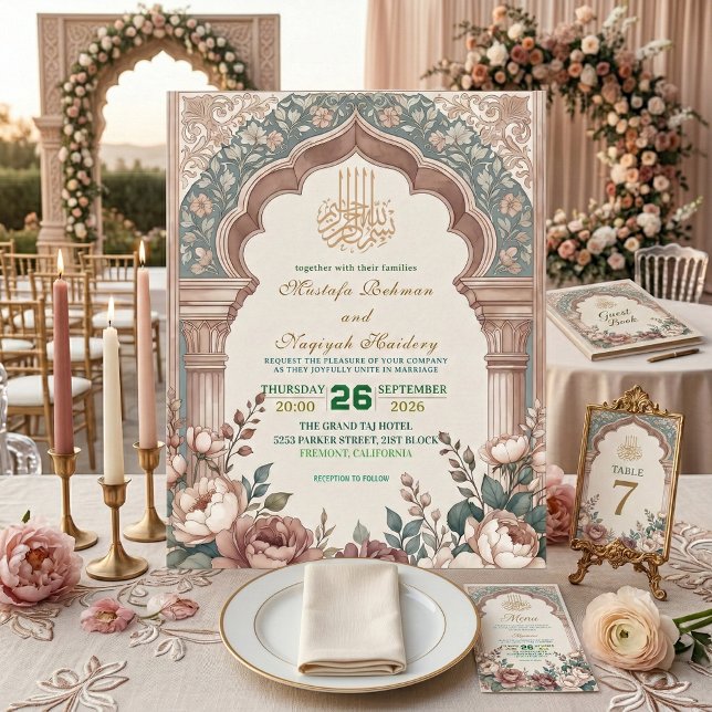 Invitation Peony Cream Moorish Archway Islamic Wedding (Créateur téléchargé)