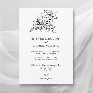Invitation Peony Floral Art Croquis Moderne Mariage classique