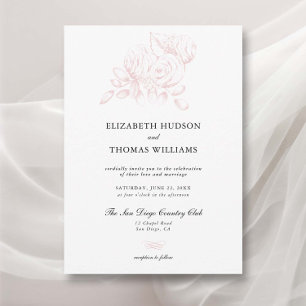 Invitation Peony Floral Croquis Formal Moderne Mariage classi