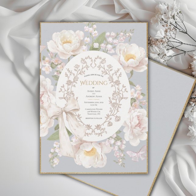 Invitation Peony Floral Vintage Elegant Gray Wedding (Créateur téléchargé)