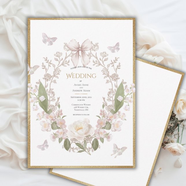 Invitation Peony Floral Vintage Wedding (Créateur téléchargé)